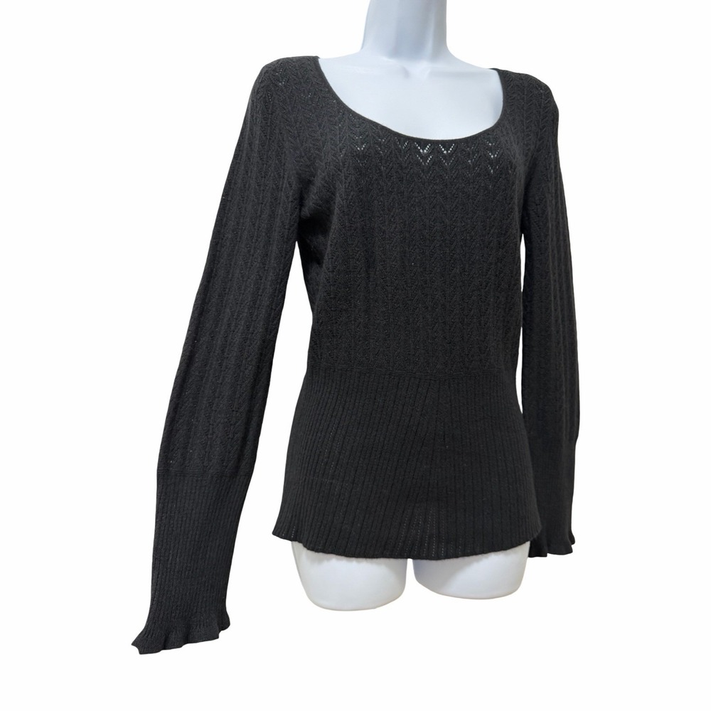 Express Womens Pointelle Angora Wool Knit Scoop Neck Sweater Size M Black Y2K